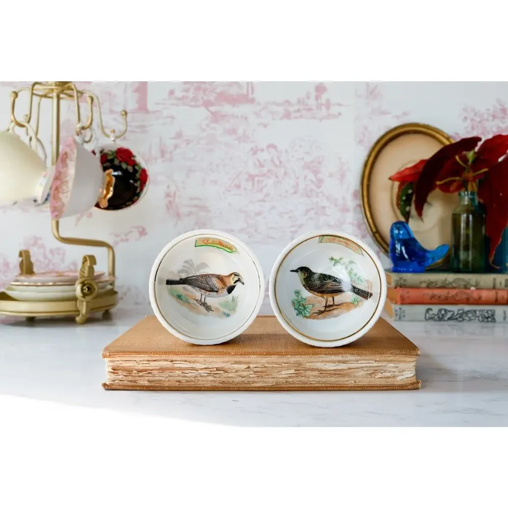 VTG Louis Lourioux France Bird Ramekins Set of 2 Cottage Farmhouse Bakeware Bowl